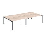 Pôle 4 bureaux droits Teamline L 320 cm - plateaux chêne clair piètement métal arche