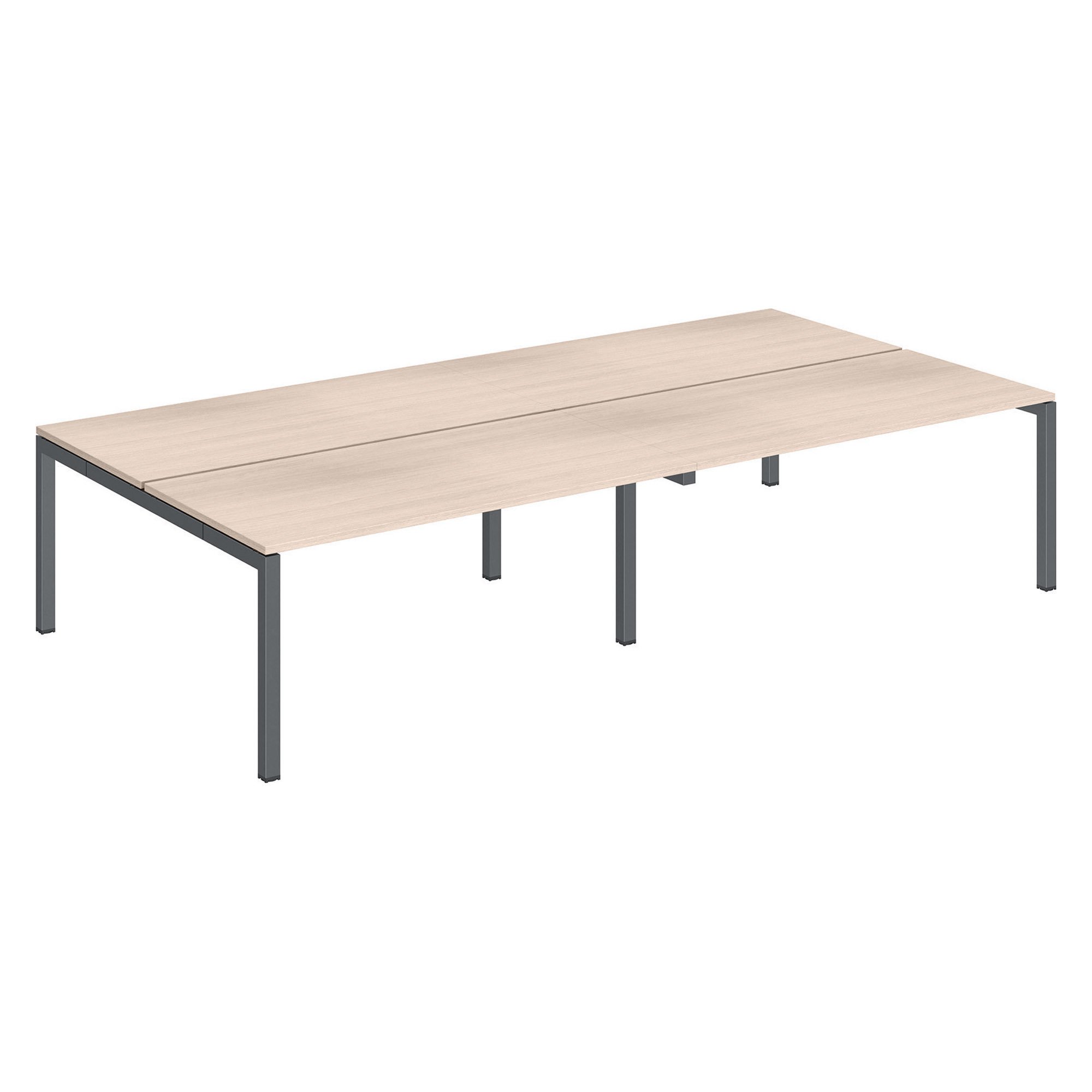 Pôle 4 bureaux droits Teamline L 320 cm - plateaux chêne clair piètement métal arche