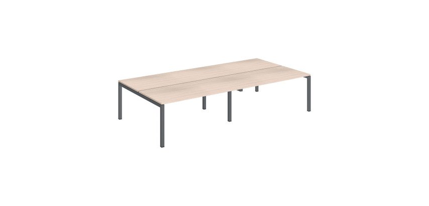 Pôle 4 bureaux droits Teamline L 320 cm - plateaux chêne clair piètement métal arche