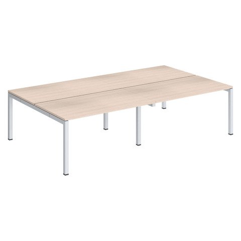 Conjunto 4 mesas rectas Arko An 280 x Fon 168 cm roble patas blancas