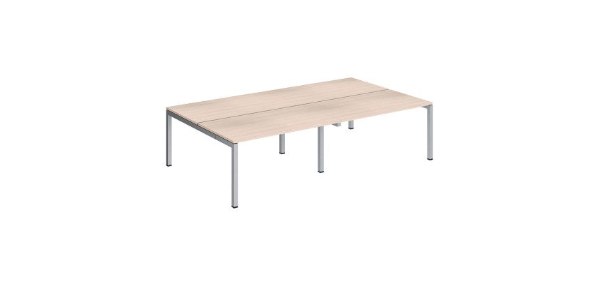 Pôle 4 bureaux droits Teamline L 280 cm - plateaux chêne clair piètement métal arche
