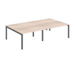Pôle 4 bureaux droits Teamline L 280 cm - plateaux chêne clair piètement métal arche