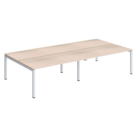 Pôle 4 bureaux droits Teamline L 320 cm - plateaux chêne clair piètement métal arche