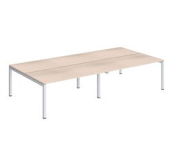 Pôle 4 bureaux droits Teamline L 320 cm - plateaux chêne clair piètement métal arche