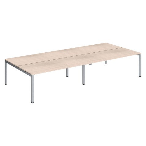 Pôle 4 bureaux droits Teamline L 360 cm - plateaux chêne clair piètement métal arche