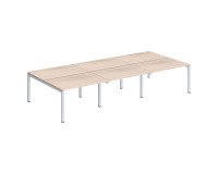 Pôle 6 bureaux droits Arko L 360 x P 168 cm plateaux chêne clair piètement métal blanc