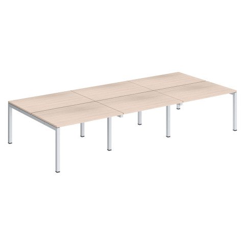 Conjunto 6 mesas rectas Arko An 360 x Fon 168 cm roble patas blancas