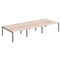 Pôle 6 bureaux droits Teamline L 420 cm- plateaux chêne clair piètement métal arche