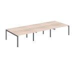 Pôle 6 bureaux droits Teamline L 420 cm- plateaux chêne clair piètement métal arche