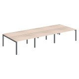 Pôle 6 bureaux droits Teamline L 420 cm- plateaux chêne clair piètement métal arche