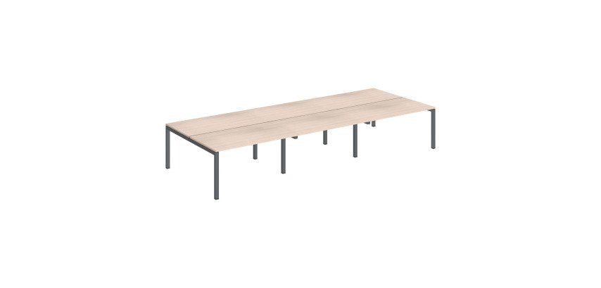 Pôle 6 bureaux droits Teamline L 420 cm- plateaux chêne clair piètement métal arche