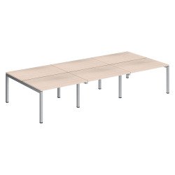 Pôle 6 bureaux droits Teamline L 360 cm - plateaux chêne clair piètement métal arche