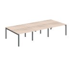 Pôle 6 bureaux droits Teamline L 360 cm - plateaux chêne clair piètement métal arche