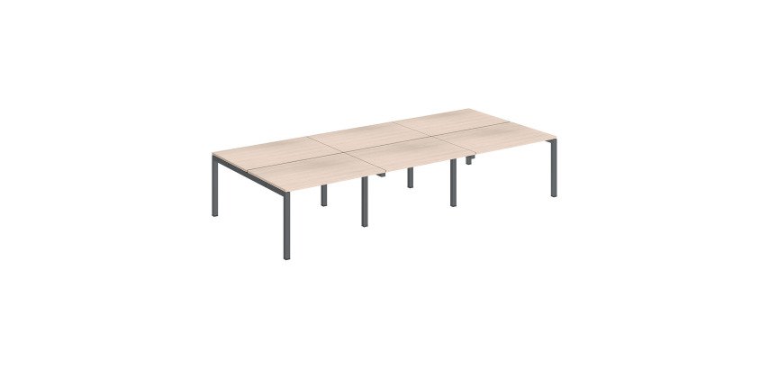 Pôle 6 bureaux droits Teamline L 360 cm - plateaux chêne clair piètement métal arche