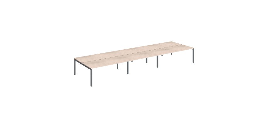 Pôle 6 bureaux droits Teamline L 540 cm - plateaux chêne clair piètement métal arche