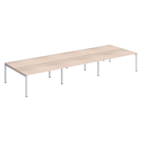 Conjunto 6 mesas rectas Arko An 480 x Fon 168 cm roble patas blancas