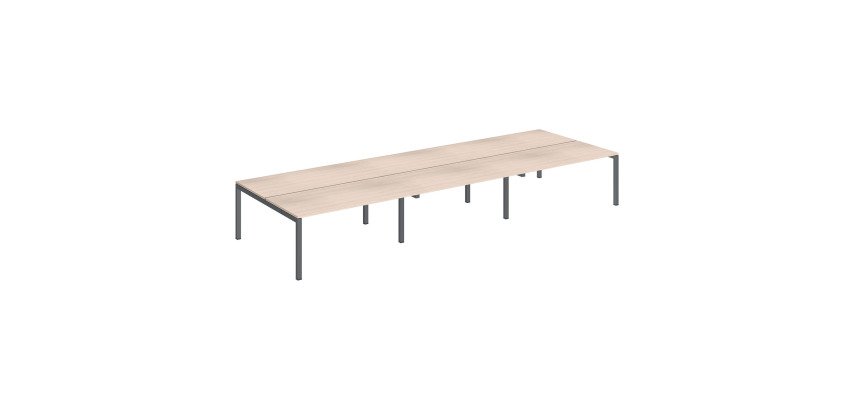 Pôle 6 bureaux droits Teamline L 480 cm - plateaux chêne clair piètement métal arche