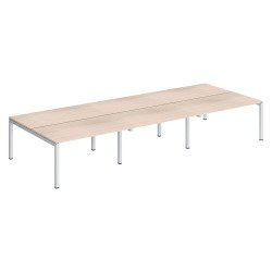Pôle 6 bureaux droits Teamline L 420 cm- plateaux chêne clair piètement métal arche