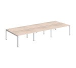 Pôle 6 bureaux droits Teamline L 420 cm- plateaux chêne clair piètement métal arche