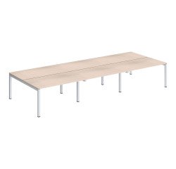 Pôle 6 bureaux droits Teamline L 420 cm- plateaux chêne clair piètement métal arche