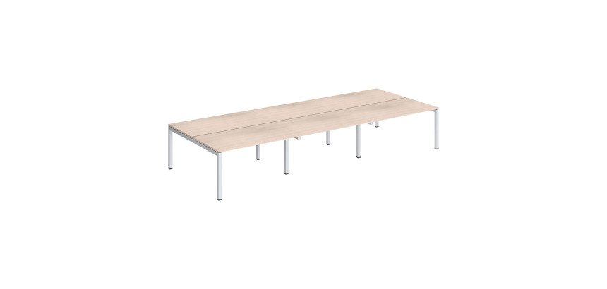 Pôle 6 bureaux droits Teamline L 420 cm- plateaux chêne clair piètement métal arche