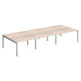 Pôle 6 bureaux droits Teamline L 420 cm- plateaux chêne clair piètement métal arche