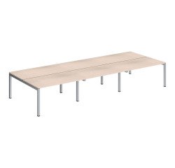 Pôle 6 bureaux droits Teamline L 420 cm- plateaux chêne clair piètement métal arche