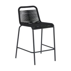 Tabouret Lambton - corde - pieds en acier H 62 cm noir