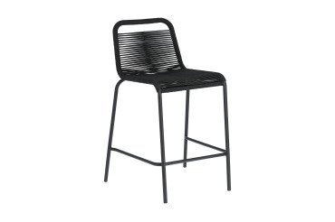 Tabouret Lambton - corde - pieds en acier H 62 cm noir