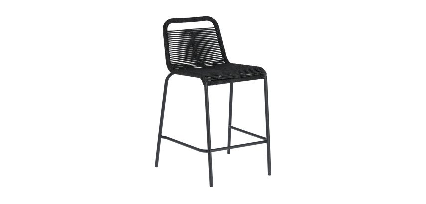 Tabouret Lambton - corde - pieds en acier H 62 cm noir