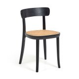 Chaise Romane en bois de hêtre noir et rotin