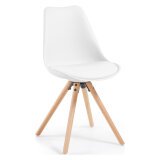 Chair Ralf white - plastic seat and PU cushion - legs in solid wood