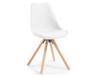 Chair Ralf white - plastic seat and PU cushion - legs in solid wood