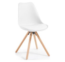 Chair Ralf white - plastic seat and PU cushion - legs in solid wood
