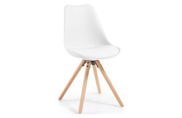Chaise Ralf - assise plastique et coussin PU - pieds bois massif