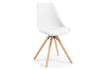 Chair Ralf white - plastic seat and PU cushion - legs in solid wood