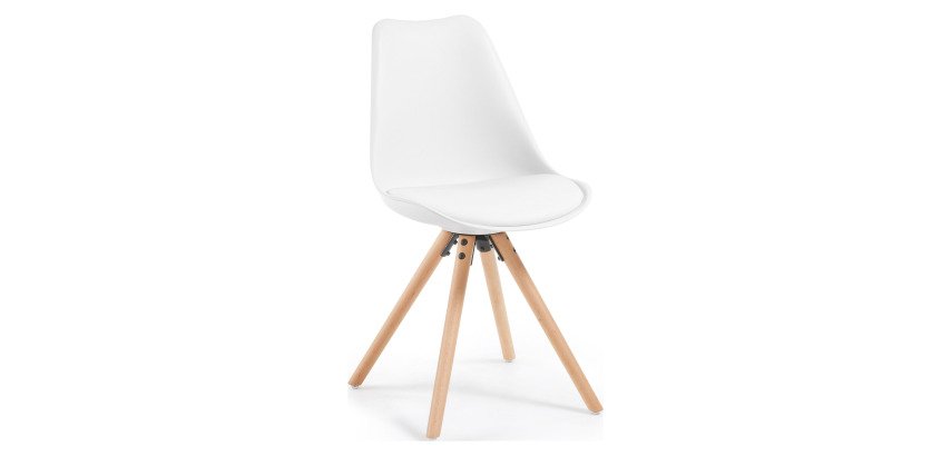 Chair Ralf white - plastic seat and PU cushion - legs in solid wood