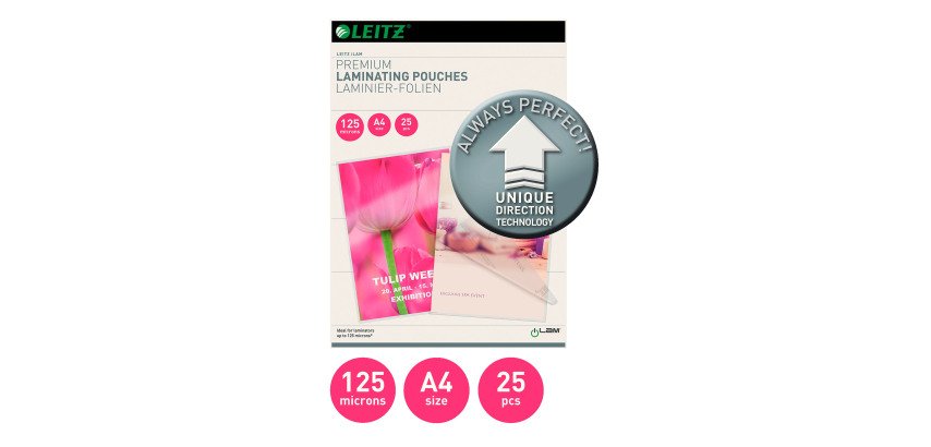 Pochettes de plastification Leitz A4 - 2 x 125 µ - Brillant - Boîte de 25