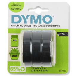 Ruban vinyle 3D Dymo noir écriture blanche 9 mm S0847730 - Blister de 3