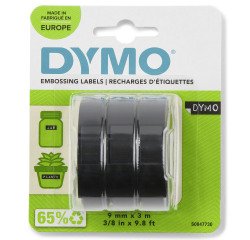 Lint vinyl 3D Dymo zwart met witte tekst 9 mm S0847730 - blister van 3 stuks