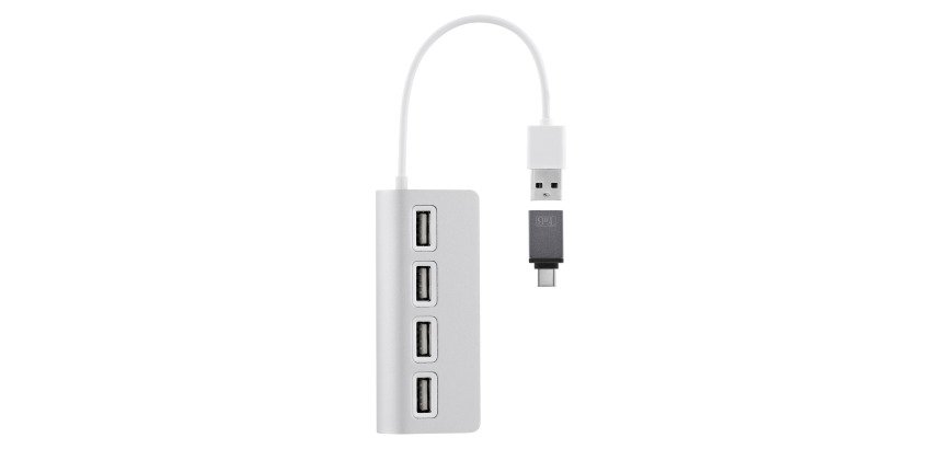 Hub USB-A/USB-C en aluminio a 4x USB-A con adaptador USB-C de TnB