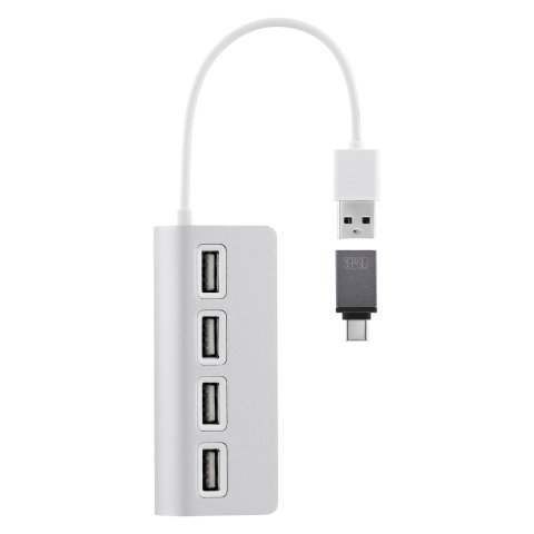 Hub USB-A/USB-C en aluminio a 4x USB-A con adaptador USB-C de TnB