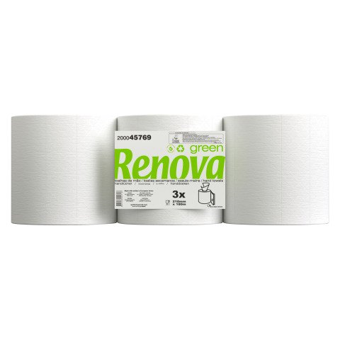 Rollo de papel secamanos Renova Green de doble capa 180 m - Paquete de 3