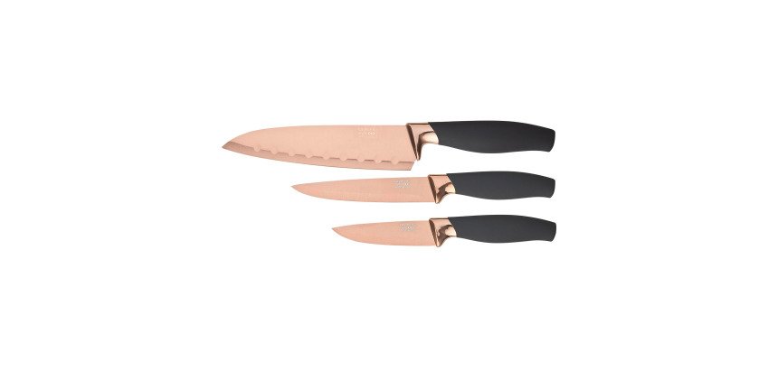 Set de tres cuchillos en color oro rosado