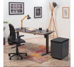 Bureau assis-debout Ergosup réglage électrique en hauteur piètement Gris carbone, largeur 180 cm, plateau Chêne clair