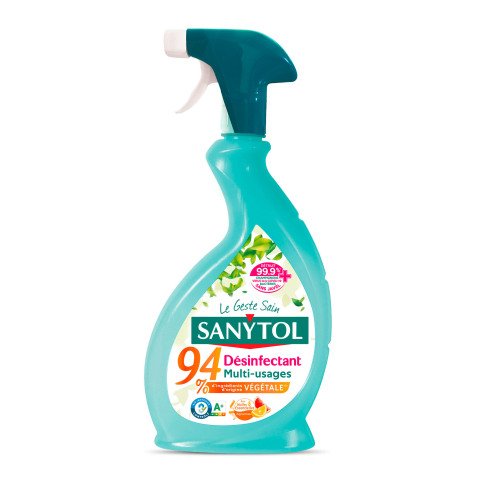 Désinfectant nettoyant multi-usages Sanytol 94 % végétal, agrumes - Spray 500 ml