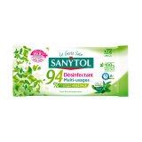 Lingettes désinfectantes multi-usages Sanytol 94 % végétal, eucalyptus et menthe - Paquet de 72