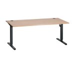 Bureau assis-debout Ergosup réglage électrique en hauteur piètement Gris carbone, largeur 180 cm, plateau Chêne clair