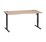 Bureau assis-debout Ergosup réglage électrique en hauteur piètement Gris carbone, largeur 180 cm, plateau Chêne clair