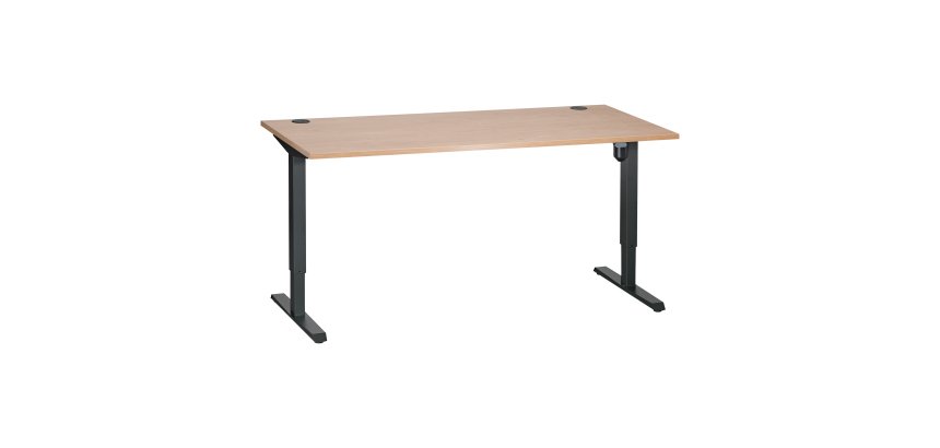Bureau assis-debout Ergosup réglage électrique en hauteur piètement Gris carbone, largeur 180 cm, plateau Chêne clair